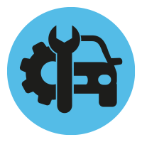 Icon of half a gear on the left, half a car on the right and a monkey wrnech inbetween them