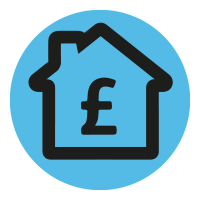 Pound currency character inside house outline icon